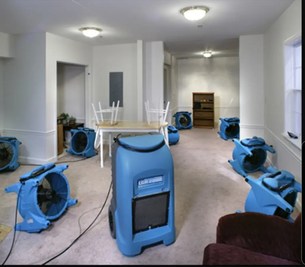 Air movers and dehumidifier setup for Water Extraction & Removal in Tyrone
